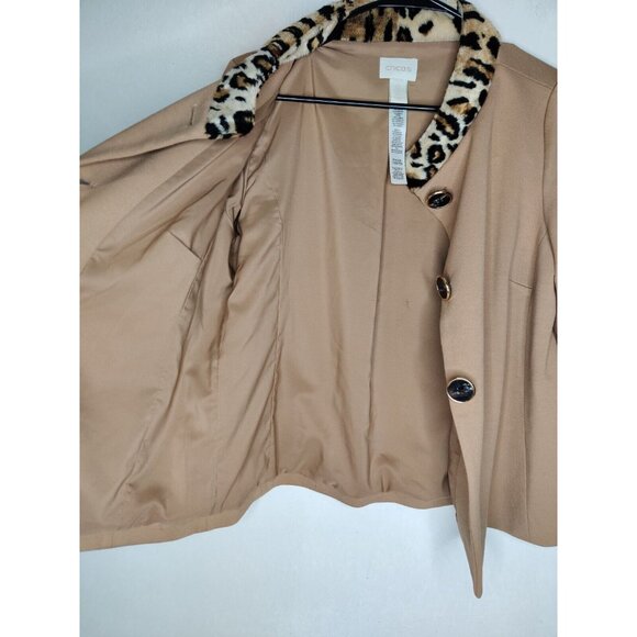 CHICO'S $159 Faux Fur Collar Leopard Swing Jacket Lined Size 0 (Small-4) - Picture 10 of 11